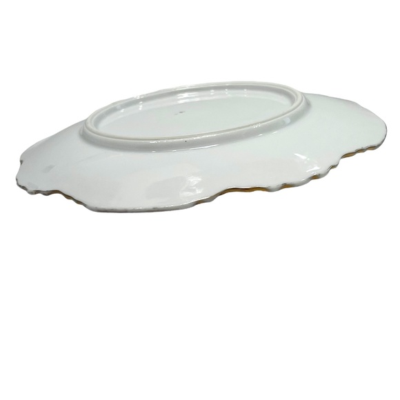 1960s HAND PAINTED FLORAL DESIGN PORCELAIN NAPPY GOLD HANDLED SERVING DISH - Picture 10 of 16